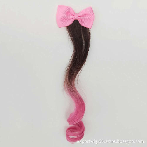 Kids Unicorn Faux Hair Barrette Clip Ombre Color Hair Extensions With Bowknot